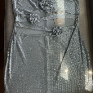 Meshki Silver Strapless Embellished Bodycon Dress